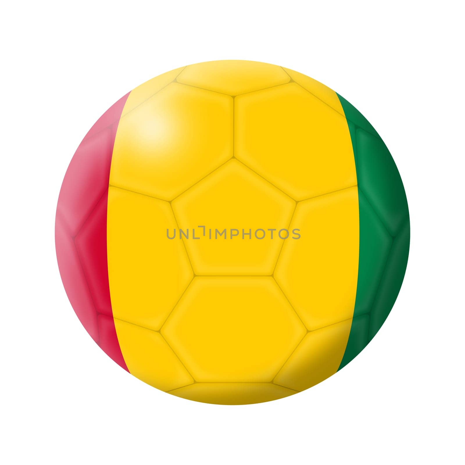 A Guinea soccer ball football 3d illustration isolated on white with clipping path