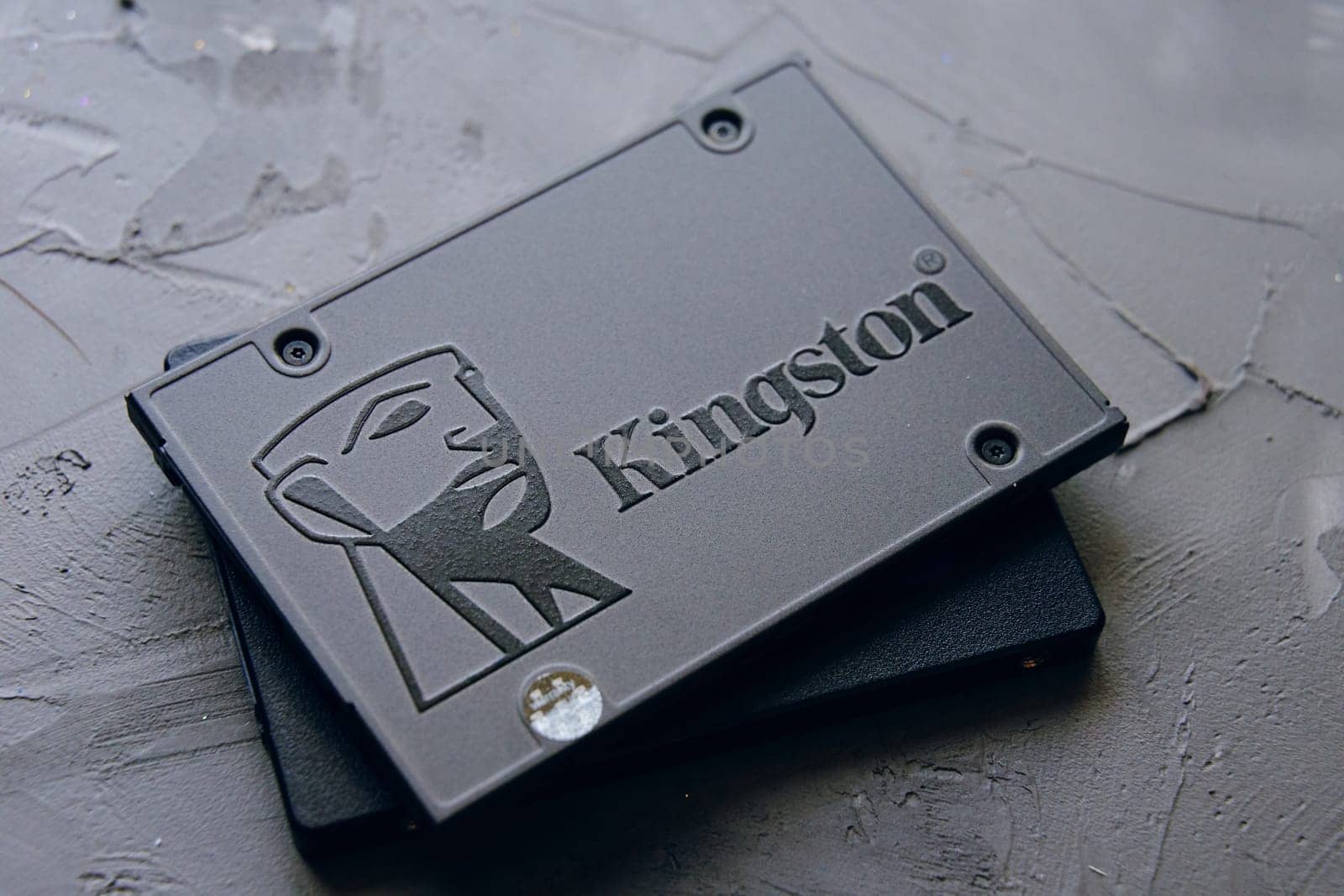 27 June 2019 Bishkek, Kyrgyzstan: SSd. Storage solid-state drive. Solid State Drive computer memory on black desk Kingston.