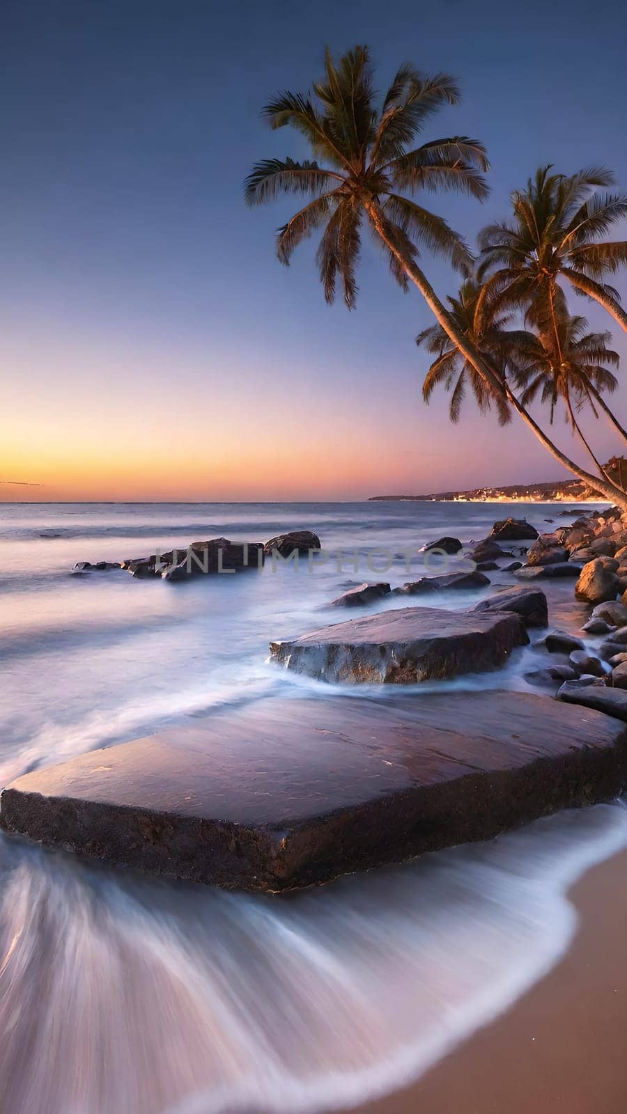 Tropical beach with coconut palm tree at sunset. by yilmazsavaskandag