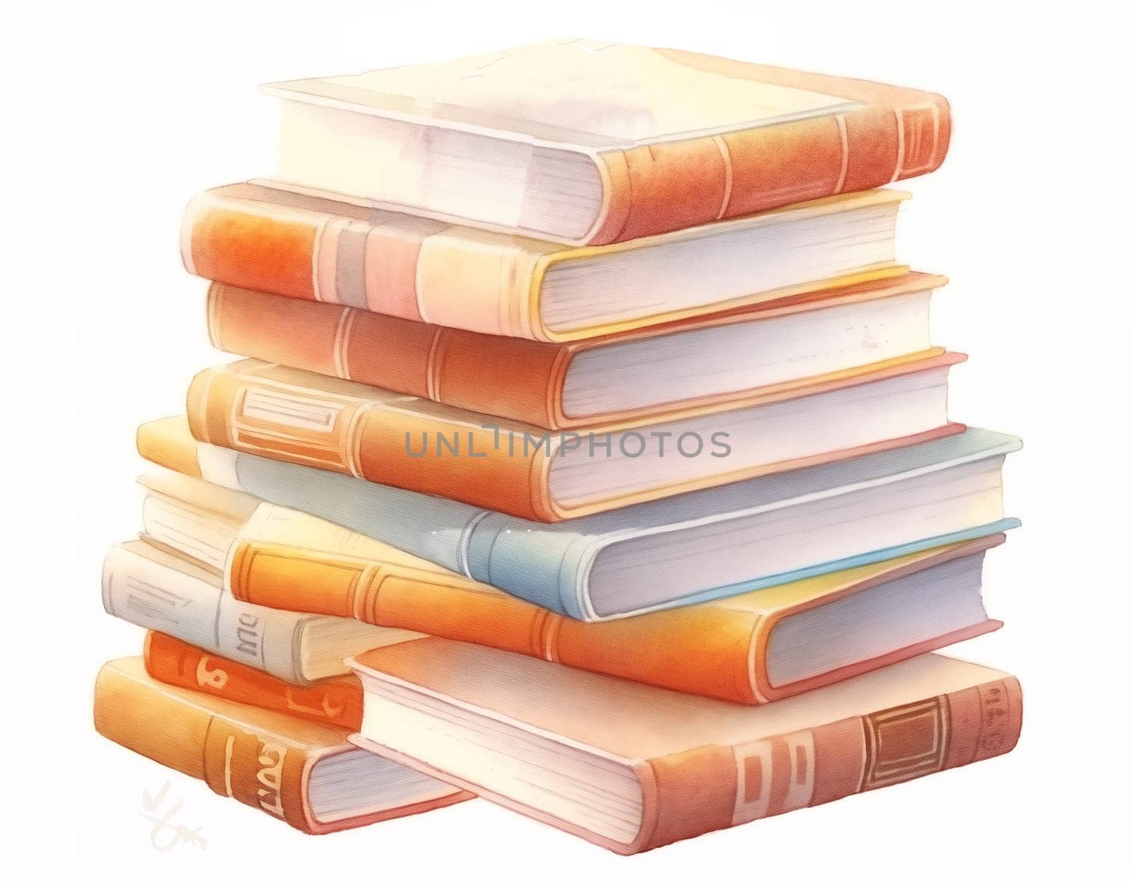 Hand Drawn Cute Stack of Books in Pastel Colors. by Rina_Dozornaya