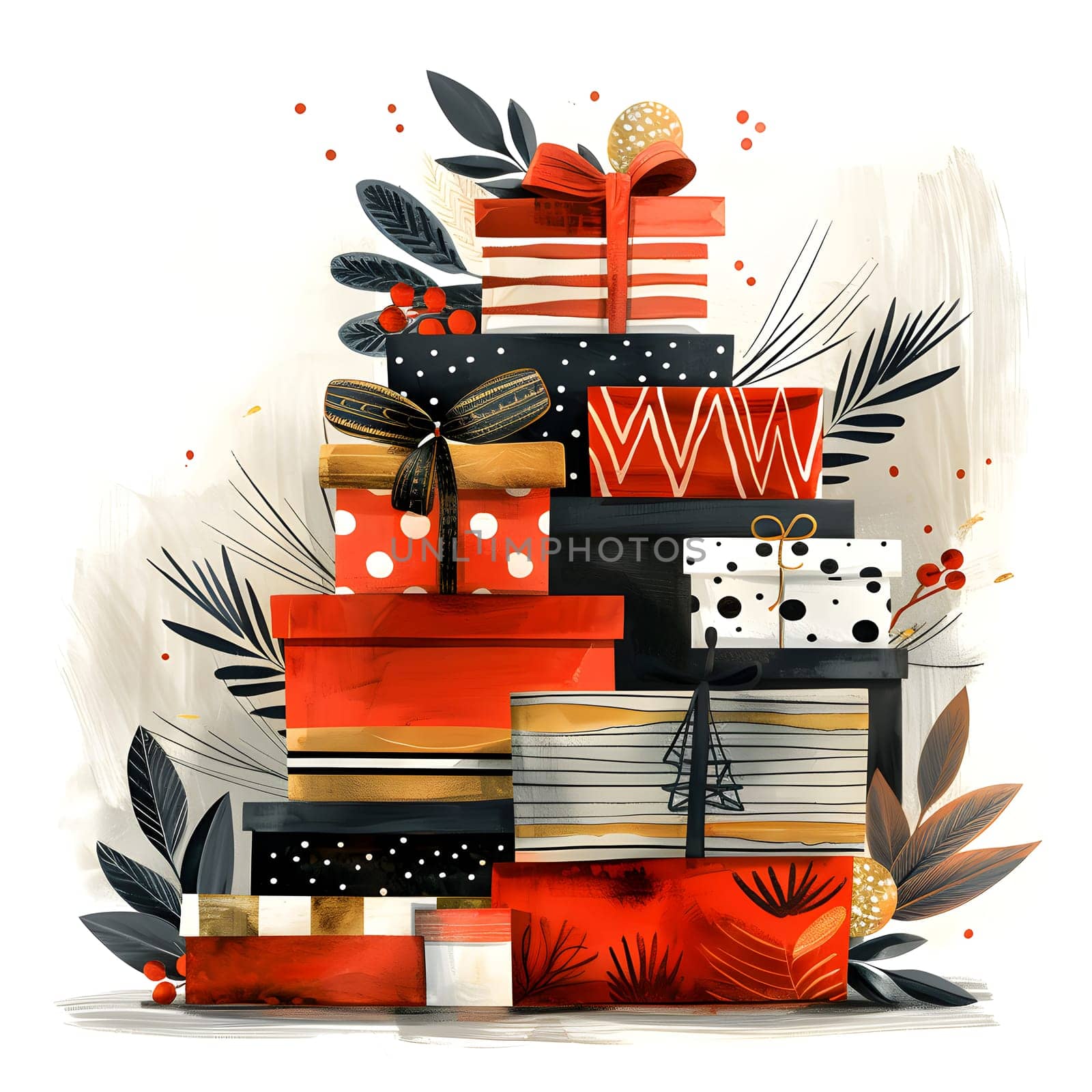 A stack of Christmas gifts piled high, creating a festive display by Nadtochiy
