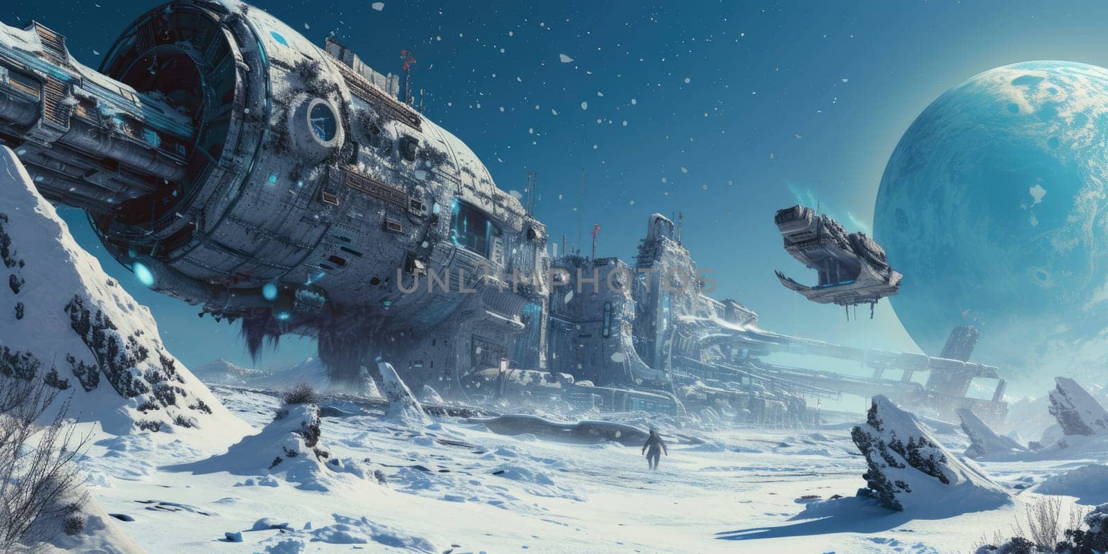 Futuristic Space Station on Icy Planet. Resplendent. by biancoblue