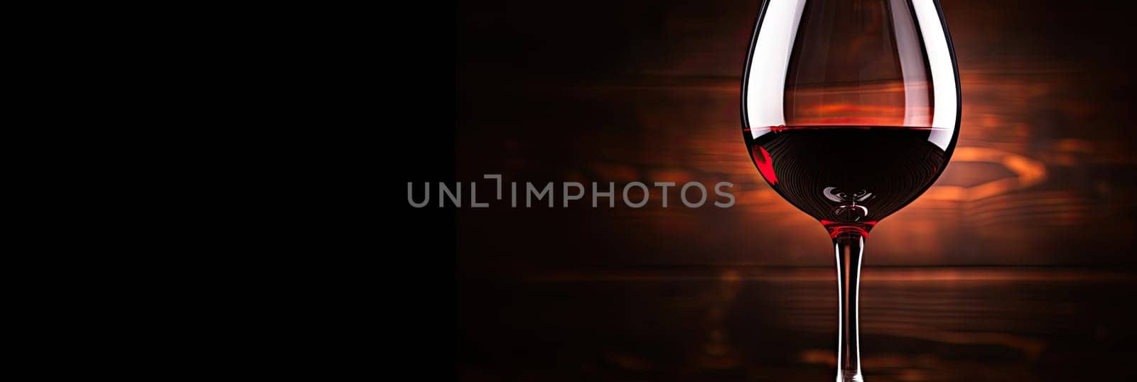 Red wine glass on dark background, banner, copy space, Generative AI. by AnatoliiFoto