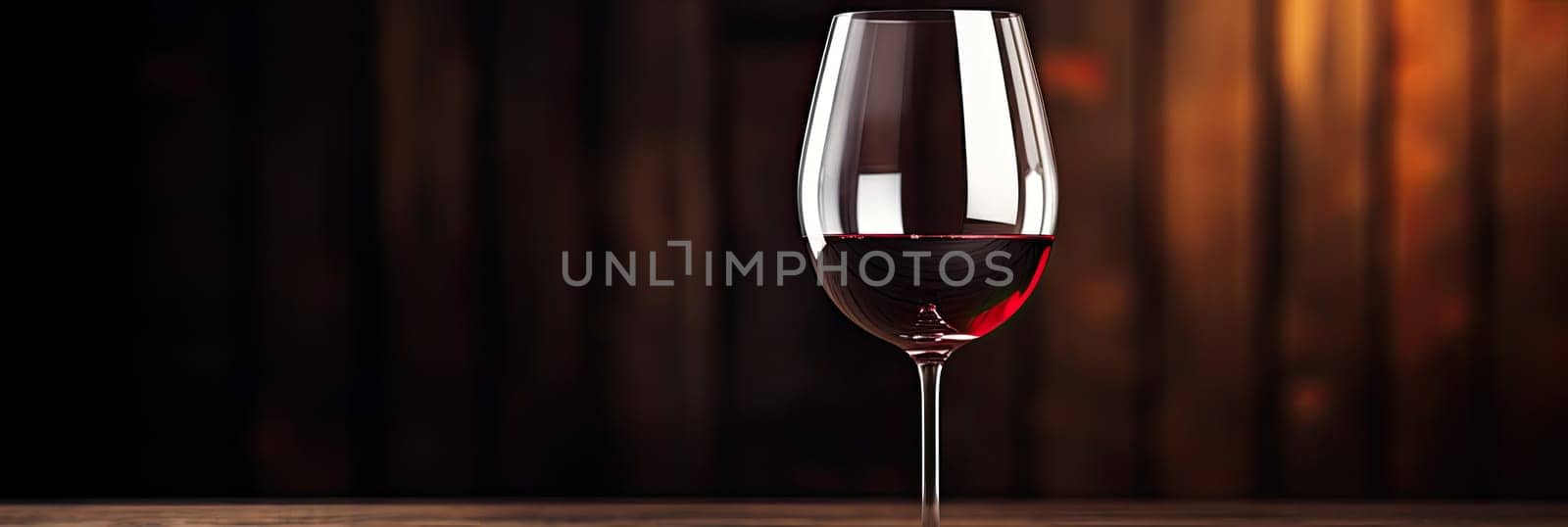 Red wine glass on dark background, banner, copy space, Generative AI