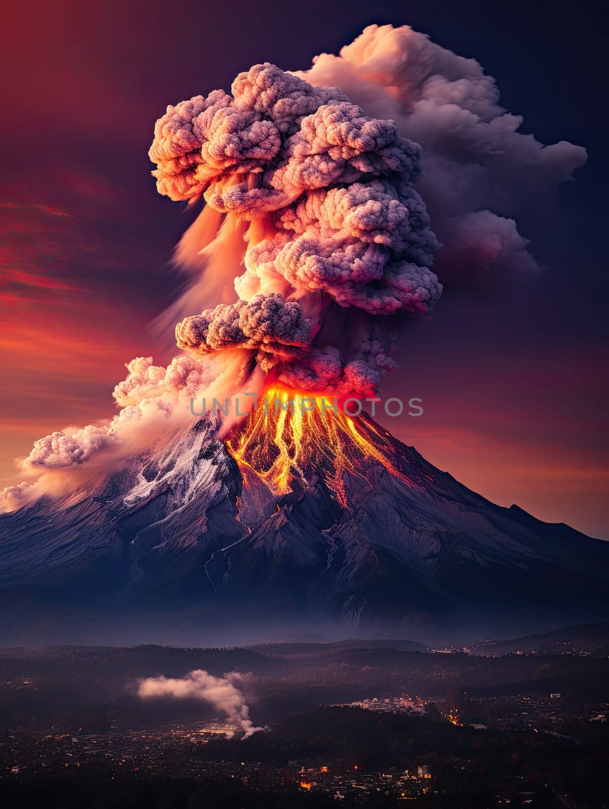 large volcanic eruption with a large release of smoke and ash, at the foot by AnatoliiFoto