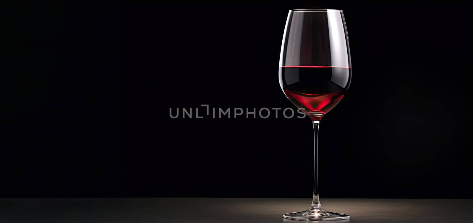 Red wine glass on dark background, banner, copy space, Generative AI