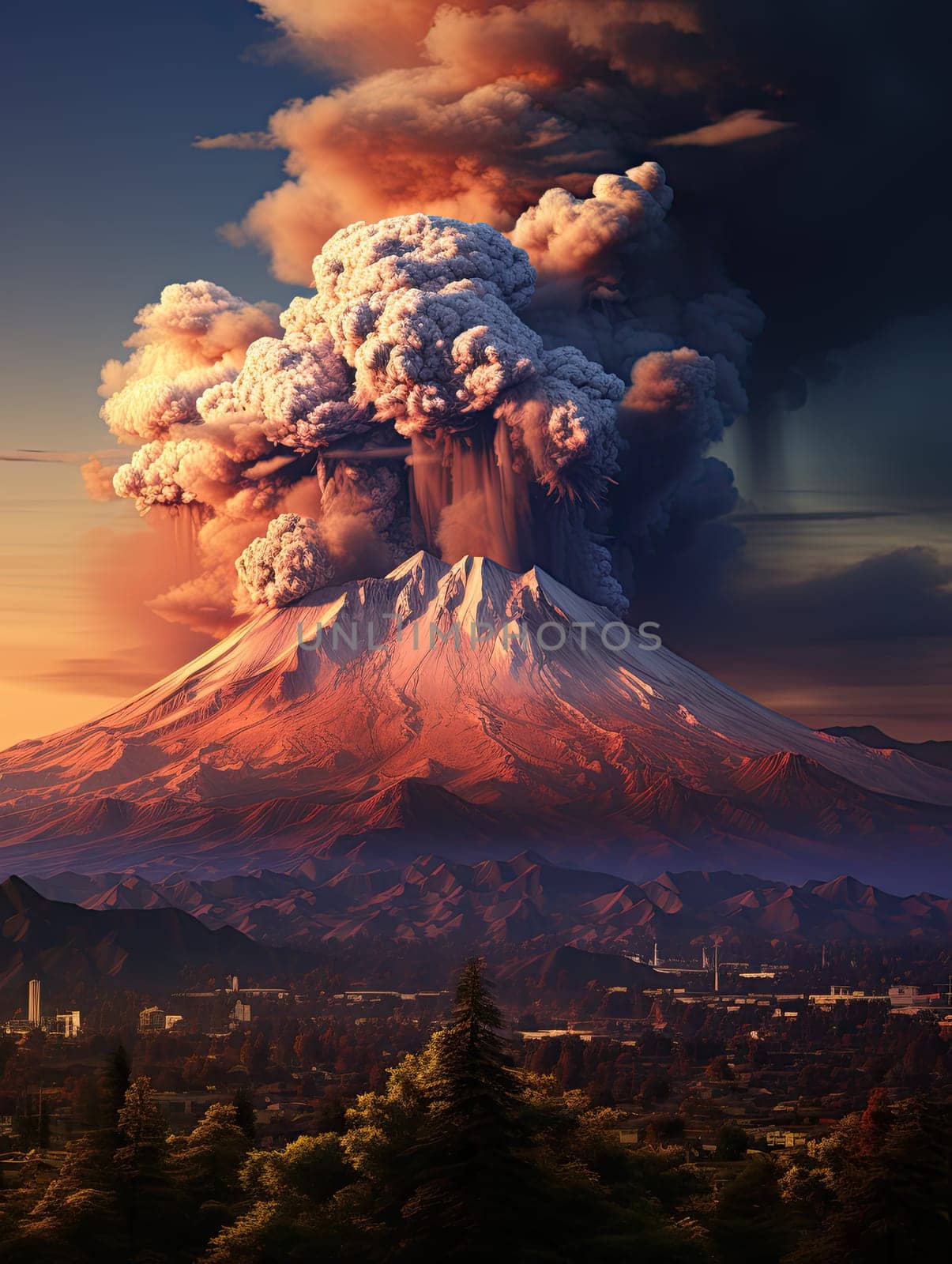 large volcanic eruption with a large release of smoke and ash, at the foot by AnatoliiFoto