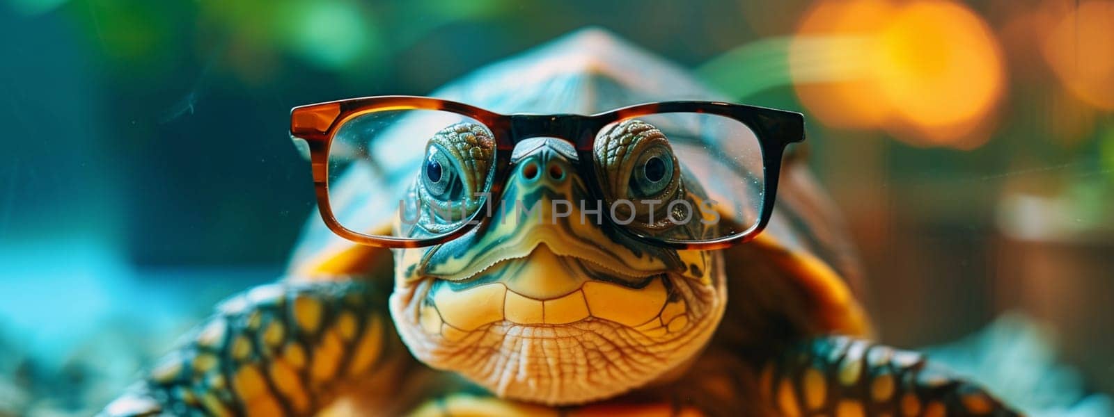 funny turtle with big glasses, animals. Generative AI,