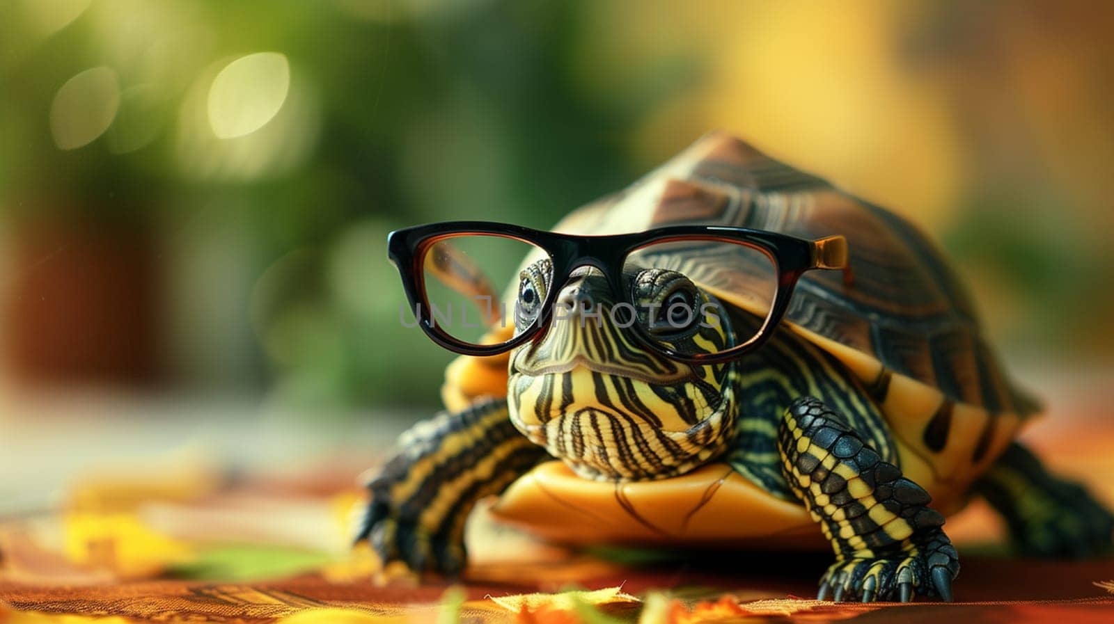 funny turtle with big glasses, animals. Generative AI,