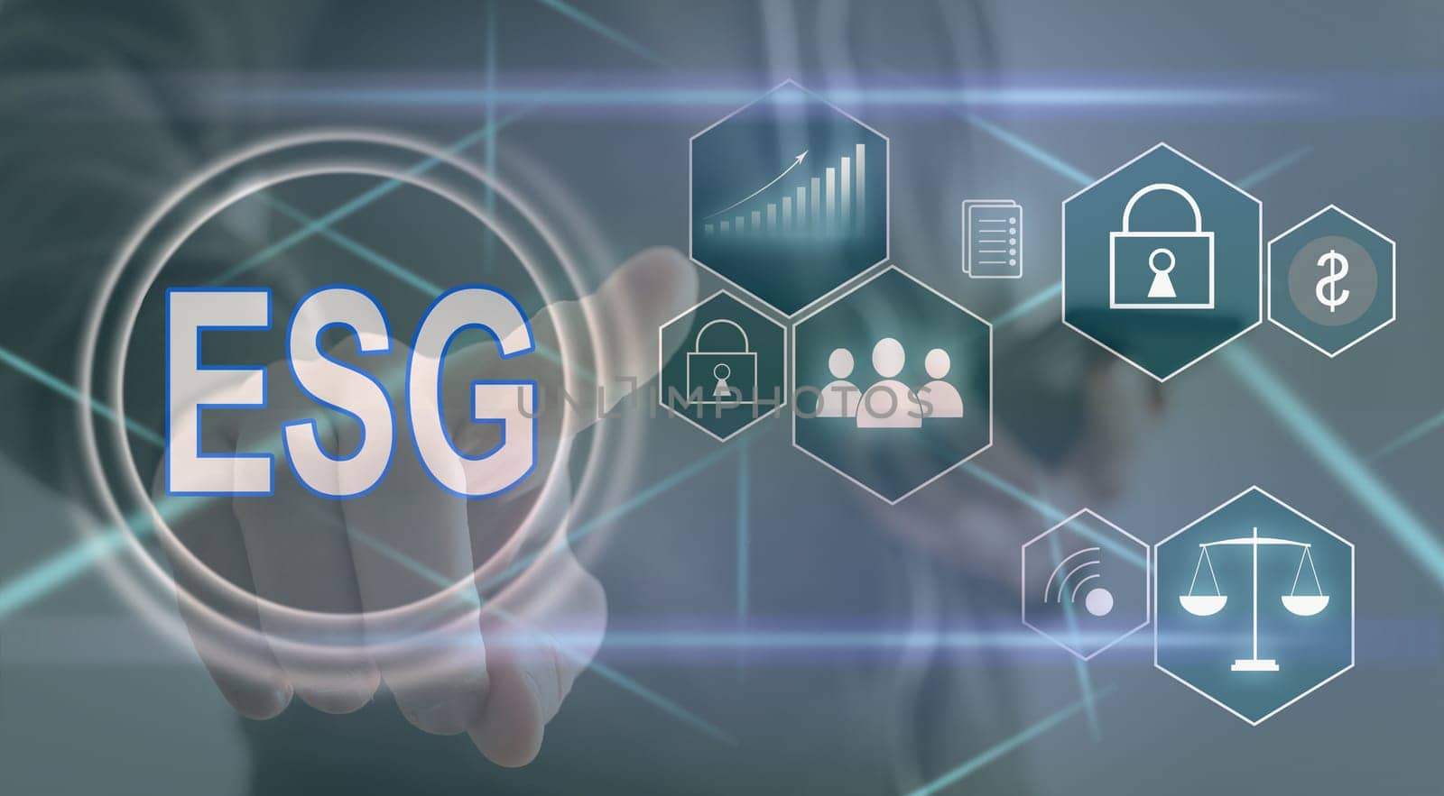 ESG icon concept, virtual screenshot in the concept of environment, society and good governance in sustainable business and ethical on the network by Andelov13