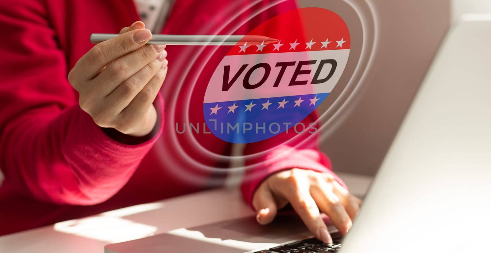 person hand like to search a election day in the virtual screen.