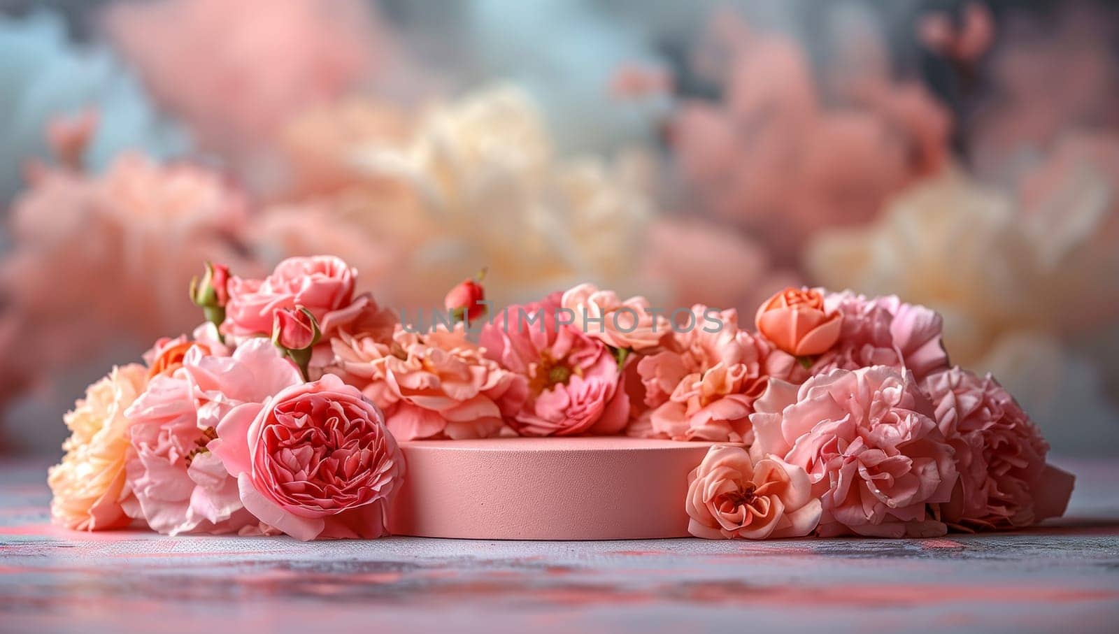 Pink roses on a pink podium