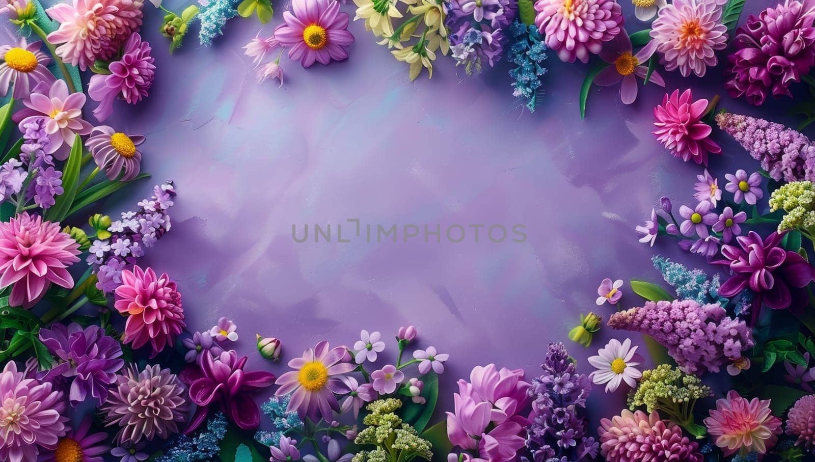 Colorful flowers background. Top view. Place for your text. by ailike