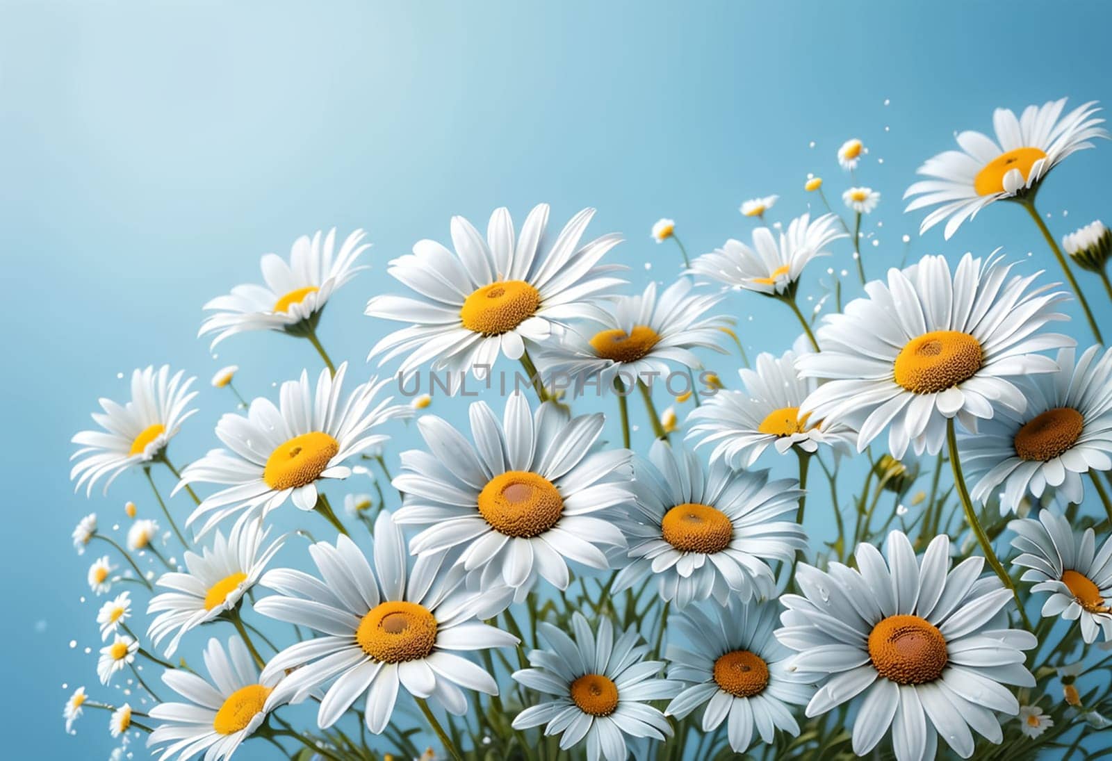 white blooming daisies isolated on blue background