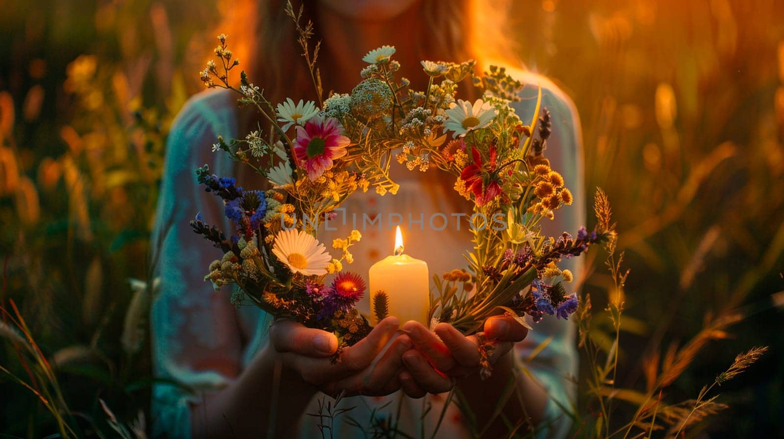 a young woman floats a wreath on Ivan Kupala. Selective focus. nature.