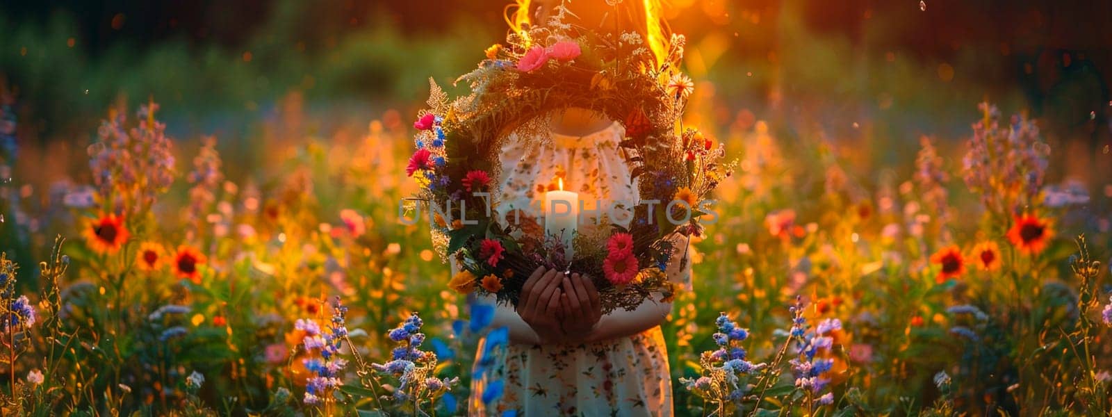 a young woman floats a wreath on Ivan Kupala. Selective focus. nature.