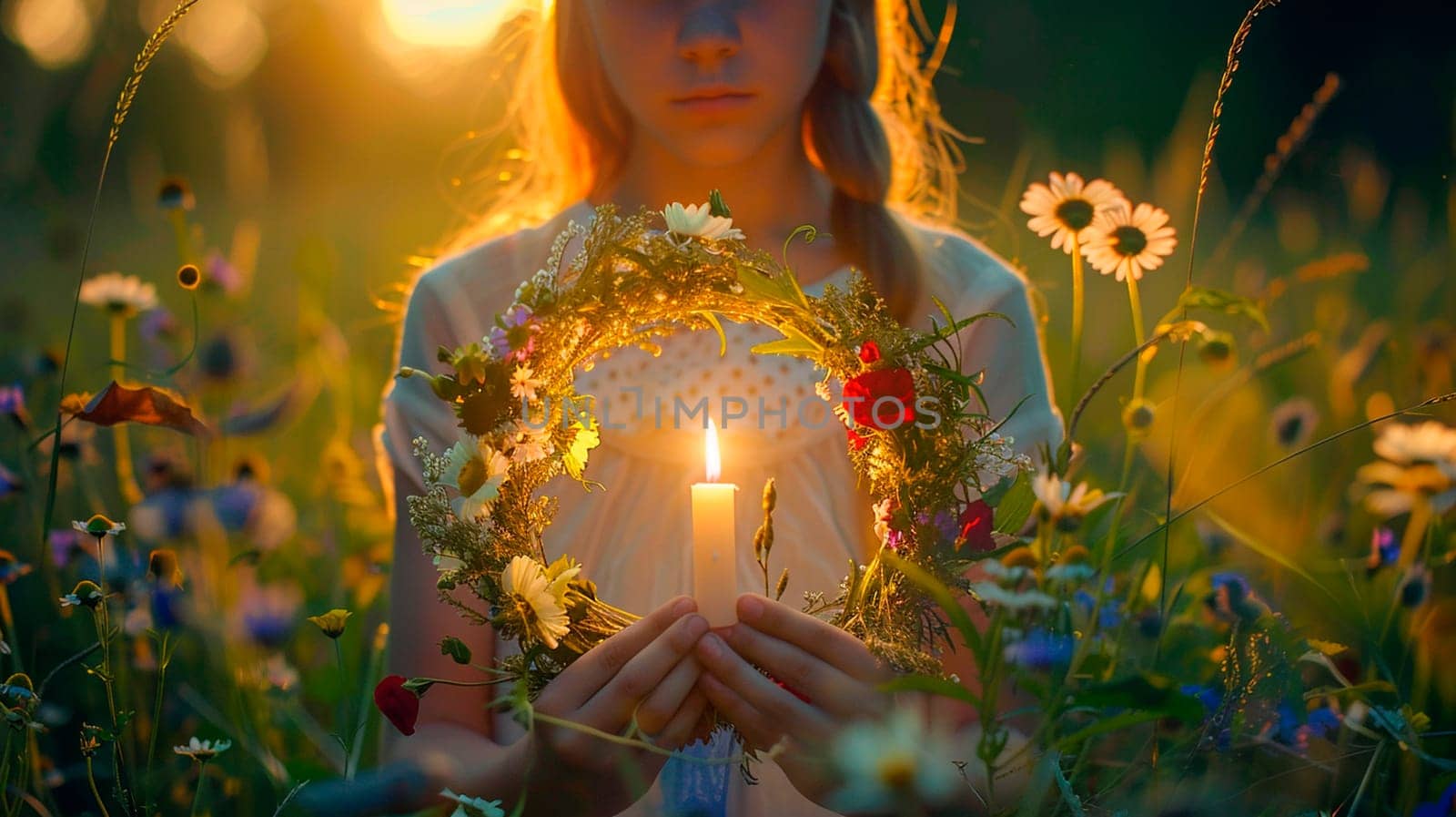 a young woman floats a wreath on Ivan Kupala. Selective focus. nature.