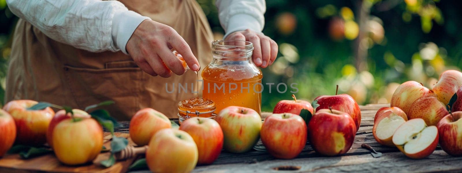 apples and honey in the garden, saved. Selective focus. food.