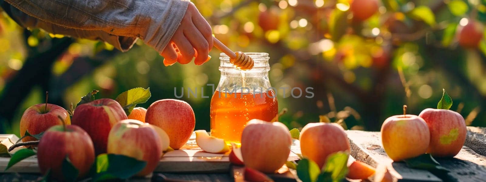 apples and honey in the garden, saved. Selective focus. by yanadjana