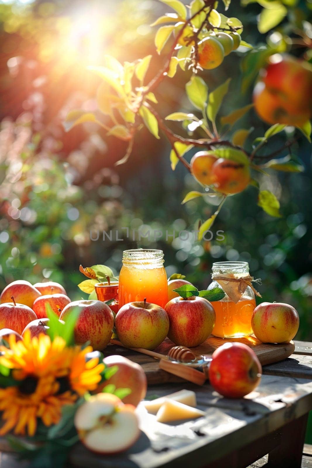 apples and honey in the garden, saved. Selective focus. food.