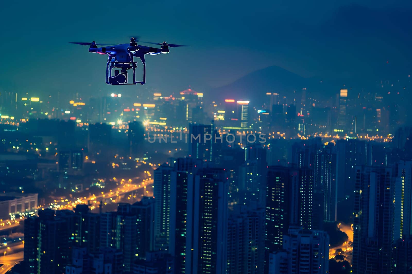drone above the city at summer night by z1b