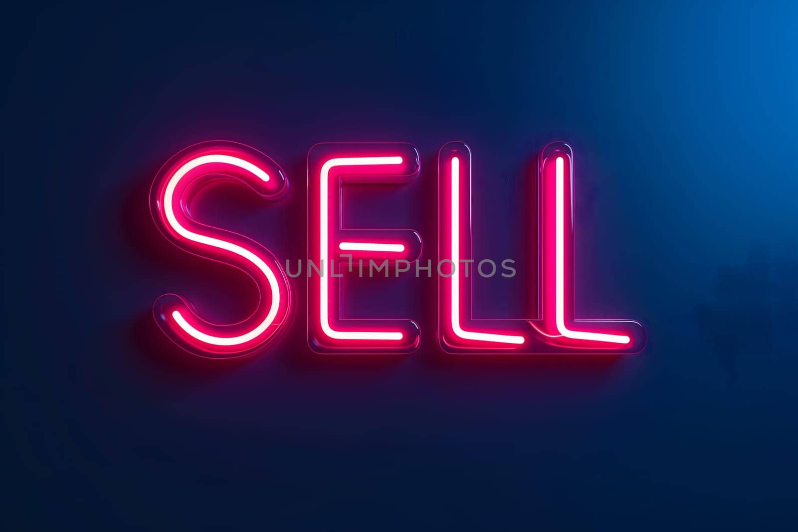 Neon inscription word sell. Neural network generated image. Not based on any actual scene or pattern.