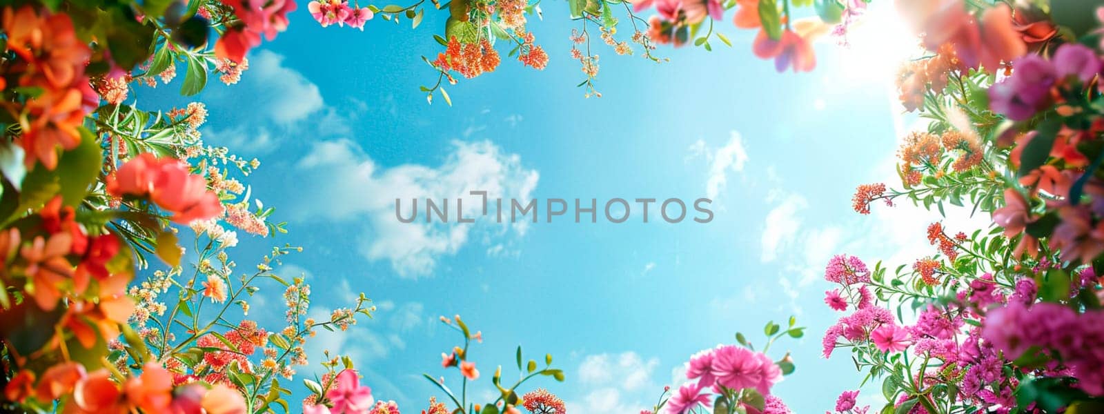 flowers on the sky background frame. Selective focus. Nature.