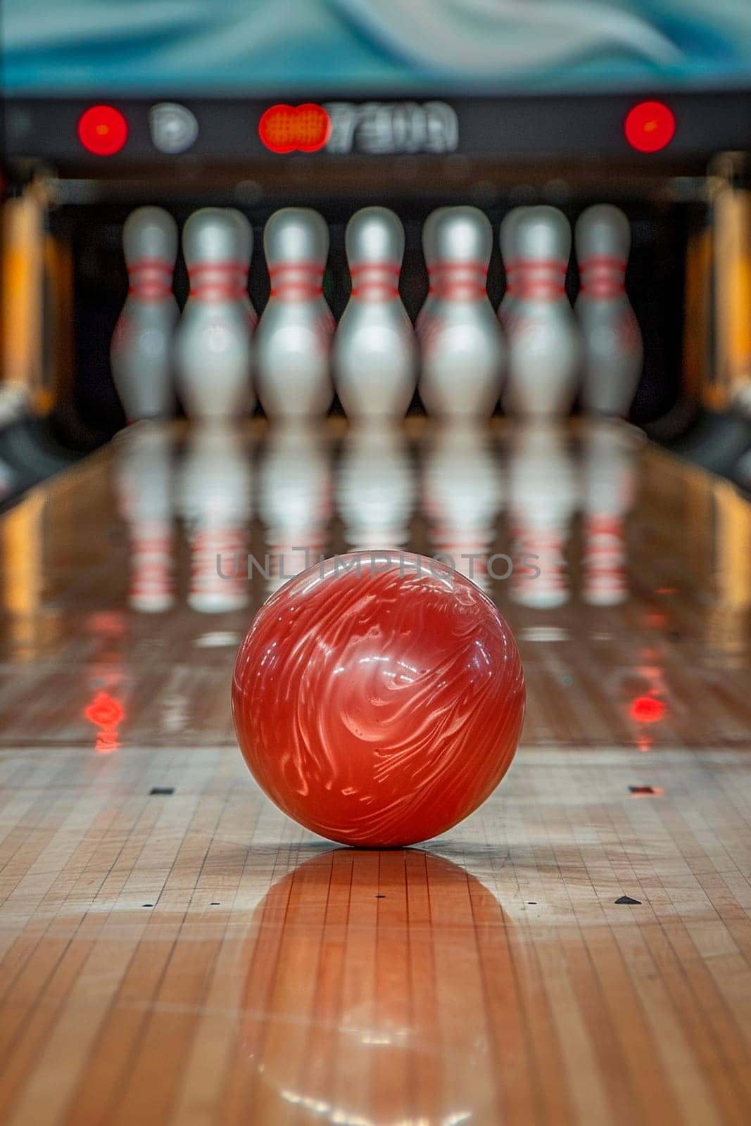 bowling ball on the lane. Selective focus. sport.