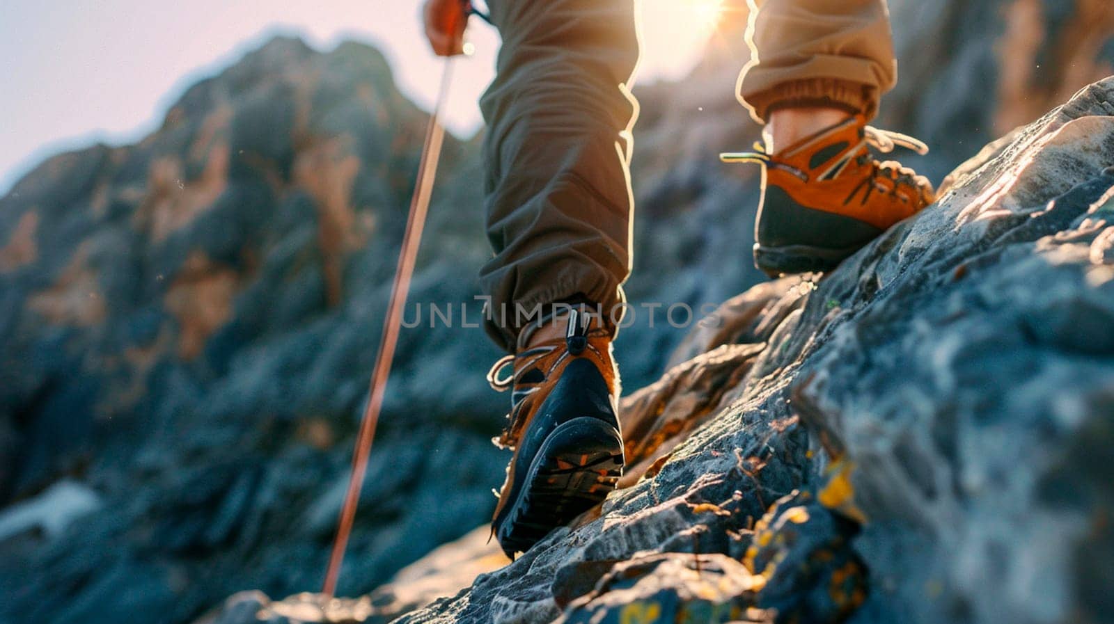 climber climbs the mountain. Selective focus. nature.