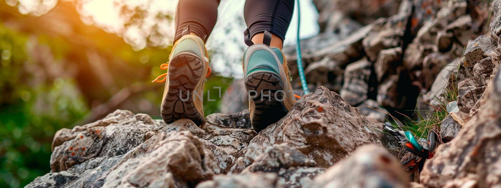 climber climbs the mountain. Selective focus. by yanadjana