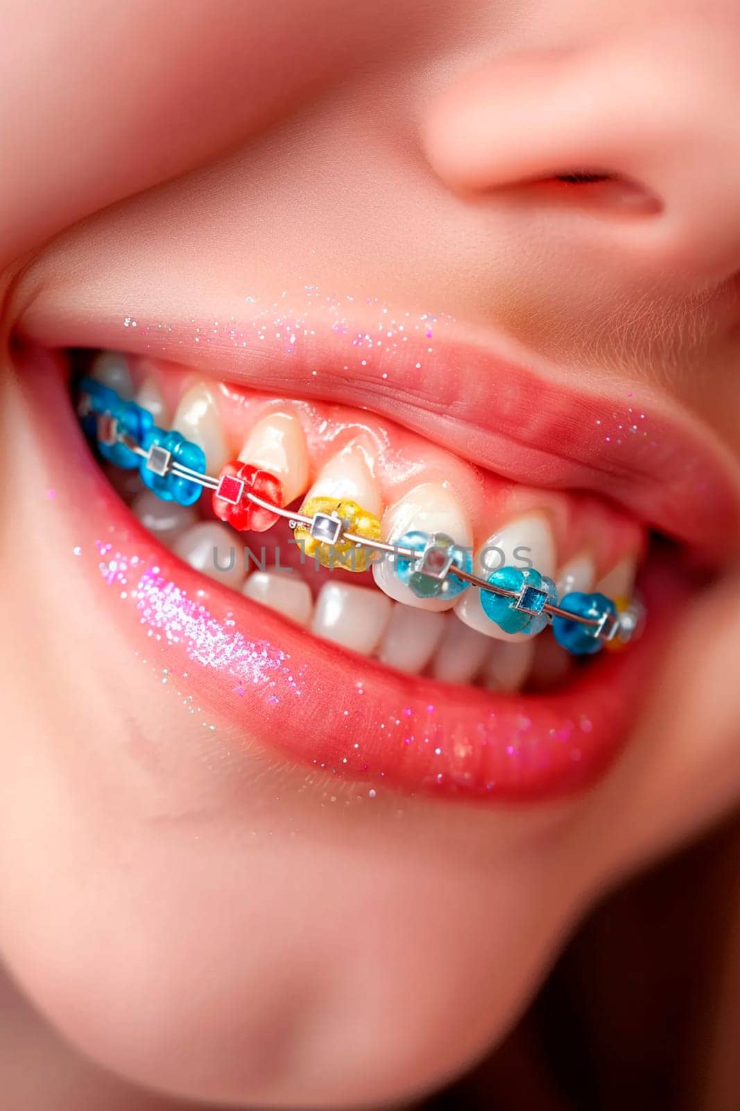 multi-colored braces smile child. Selective focus. by yanadjana
