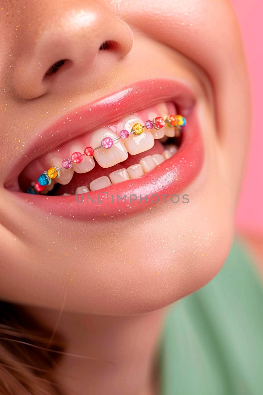 multi-colored braces smile child. Selective focus. happy.