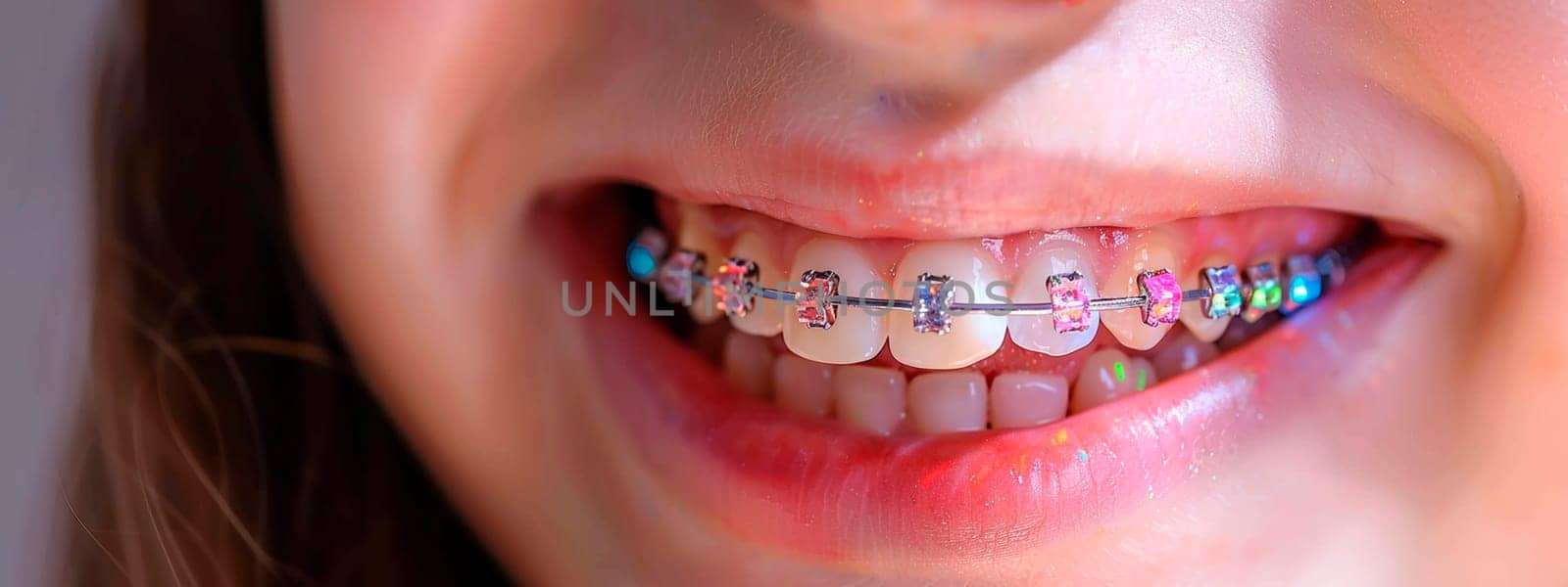 multi-colored braces smile child. Selective focus. by yanadjana