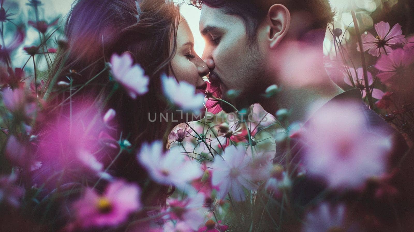 lovers kiss in a blooming garden. Selective focus. people.