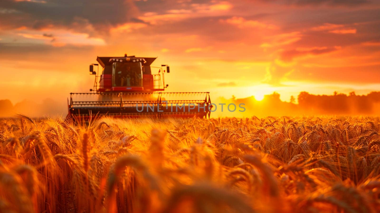 A combine harvester harvests wheat on a field. Selective focus. Nature.