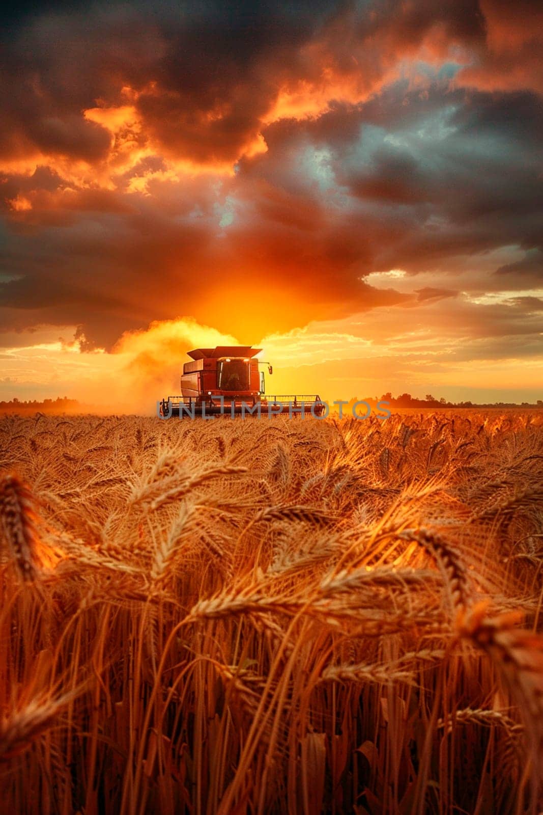 A combine harvester harvests wheat on a field. Selective focus. by yanadjana