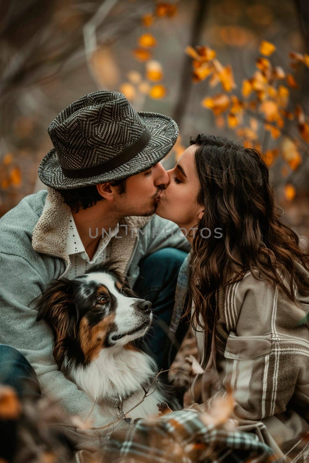 the owner kisses the dog. Selective focus. people.