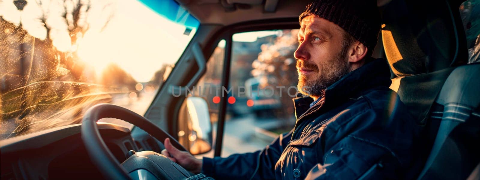 Trucker driving a car. Selective focus. by yanadjana