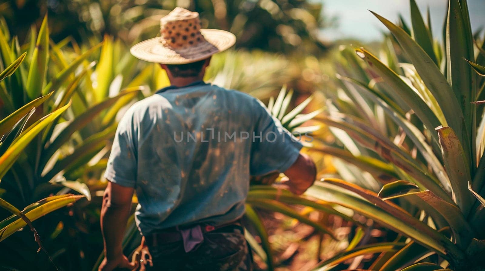 A farmer harvests pineapples. Selective focus. by yanadjana