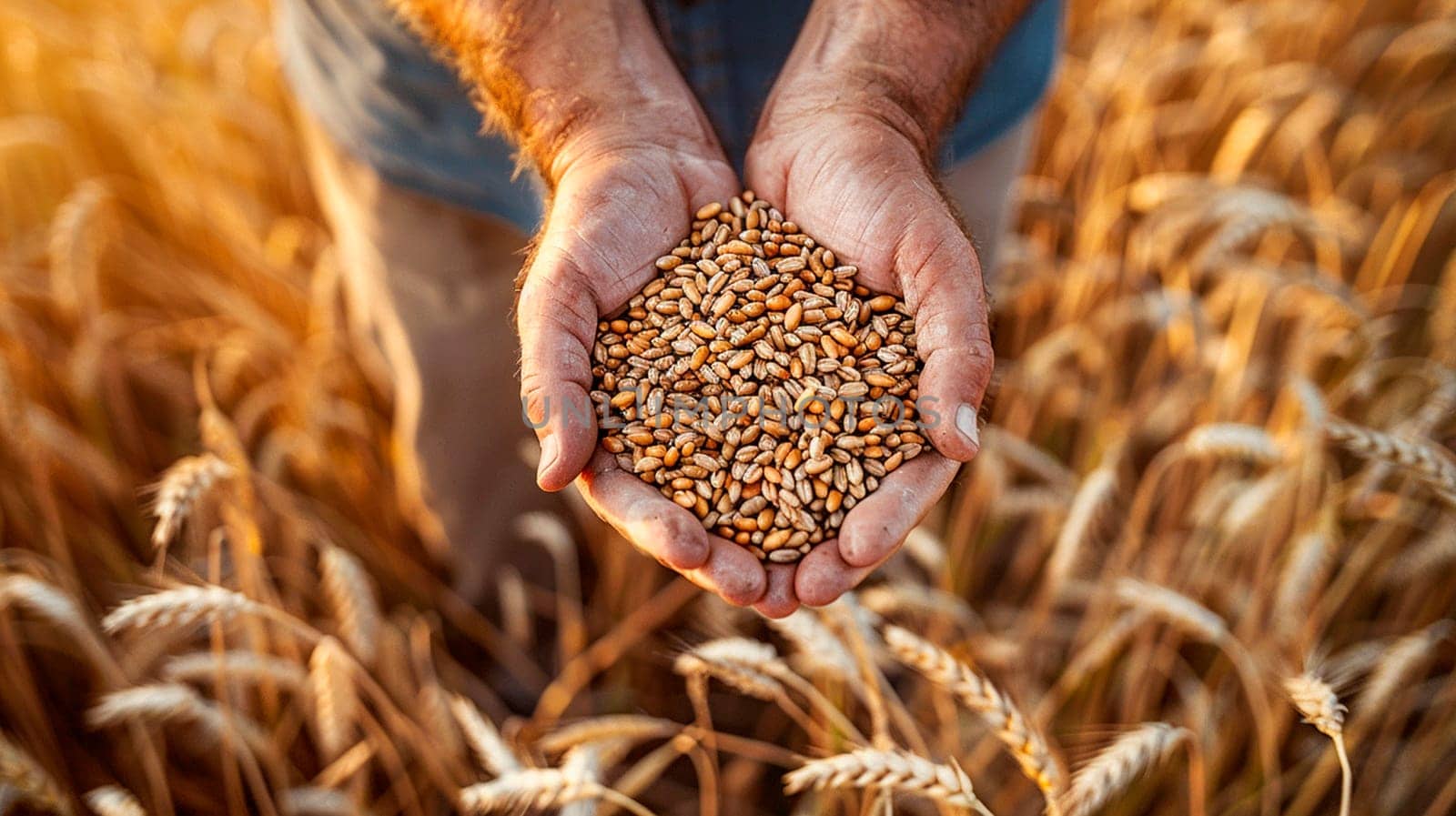 wheat in the hands of a farmer in the field. Selective focus. by yanadjana