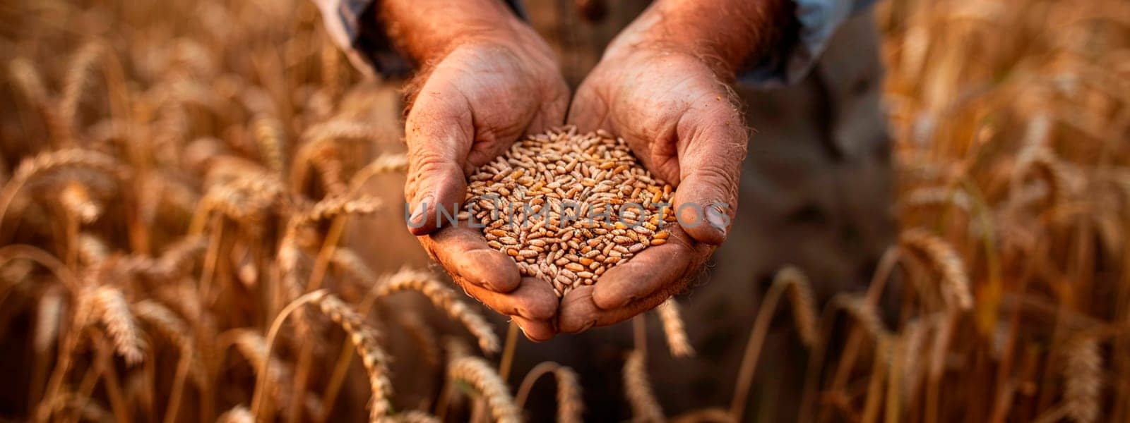 wheat in the hands of a farmer in the field. Selective focus. nature.