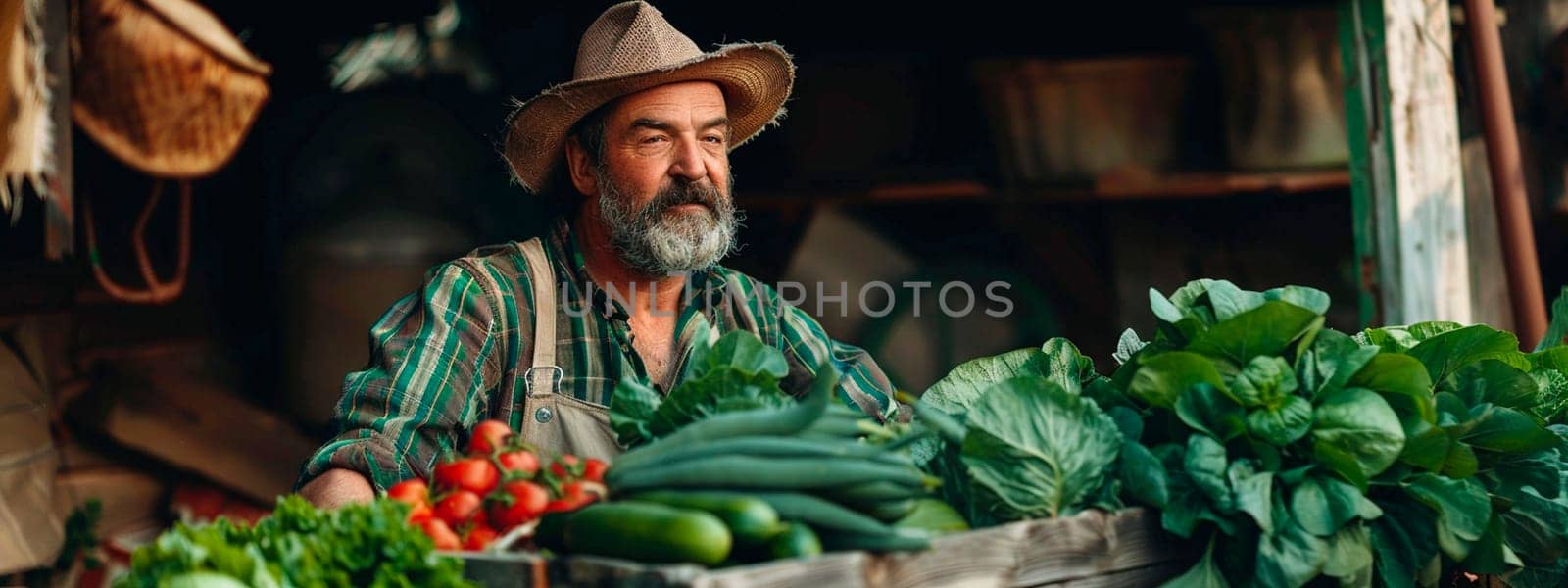 Farmer with vegetable harvest. Selective focus. people.