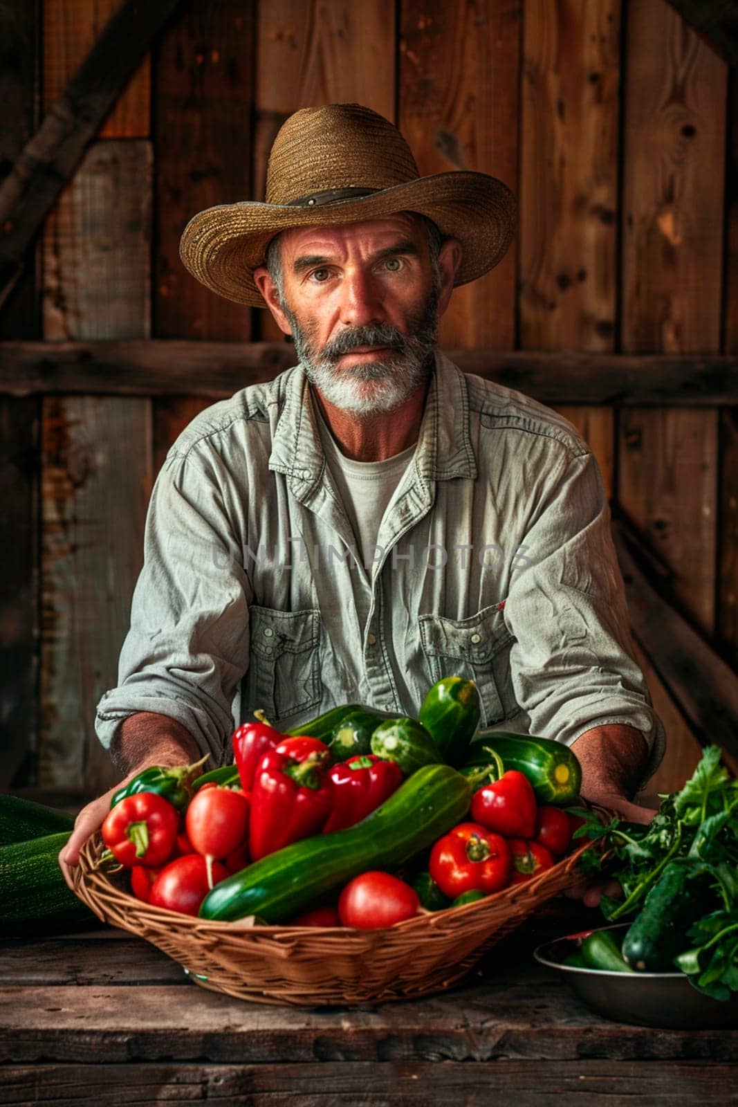 Farmer with vegetable harvest. Selective focus. people.