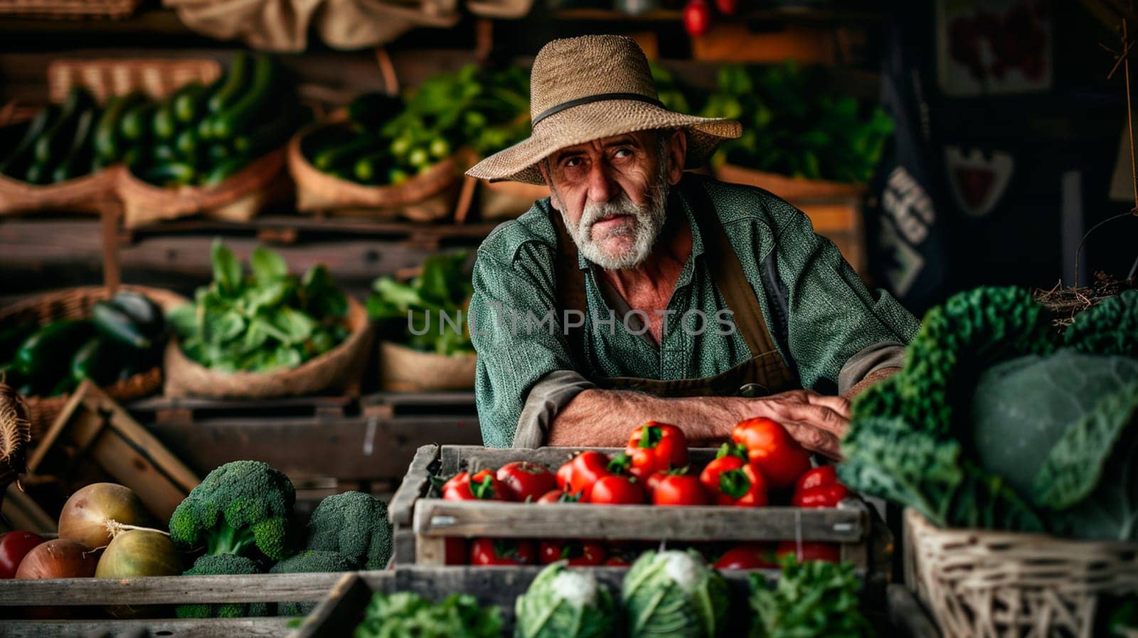 Farmer with vegetable harvest. Selective focus. people.