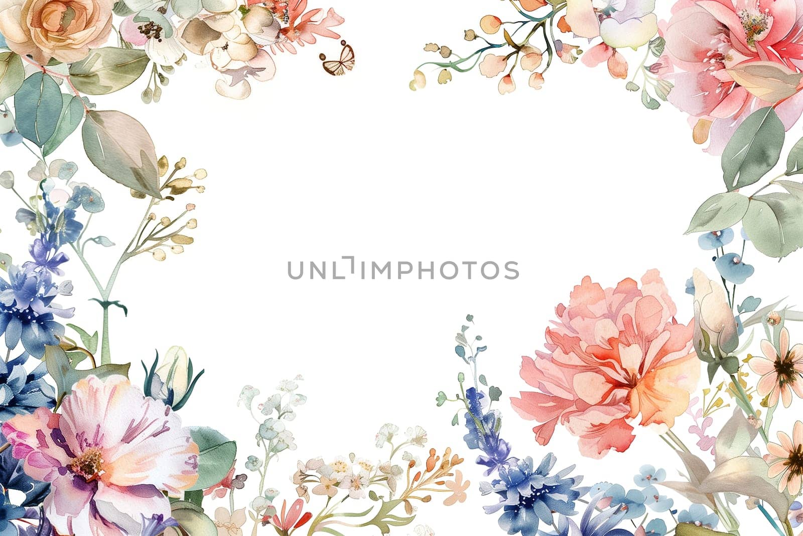 watercolor painting of a flowery border with a white background by Dustick