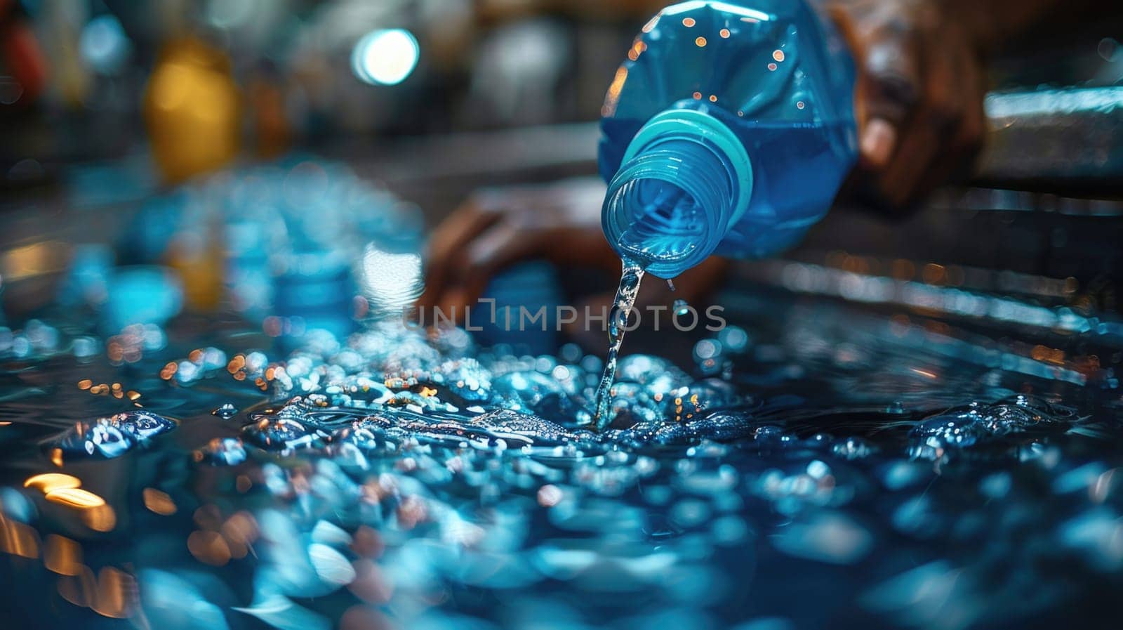 Close-up of hands skillfully pouring oil from a plastic bottle onto a glistening metallic surface, showing dexterity and precision.