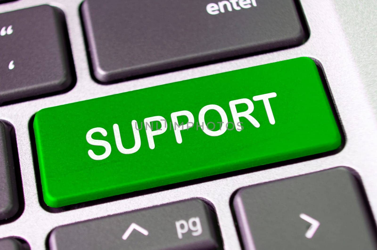 Support text on laptop keyboard button. After service support concept.