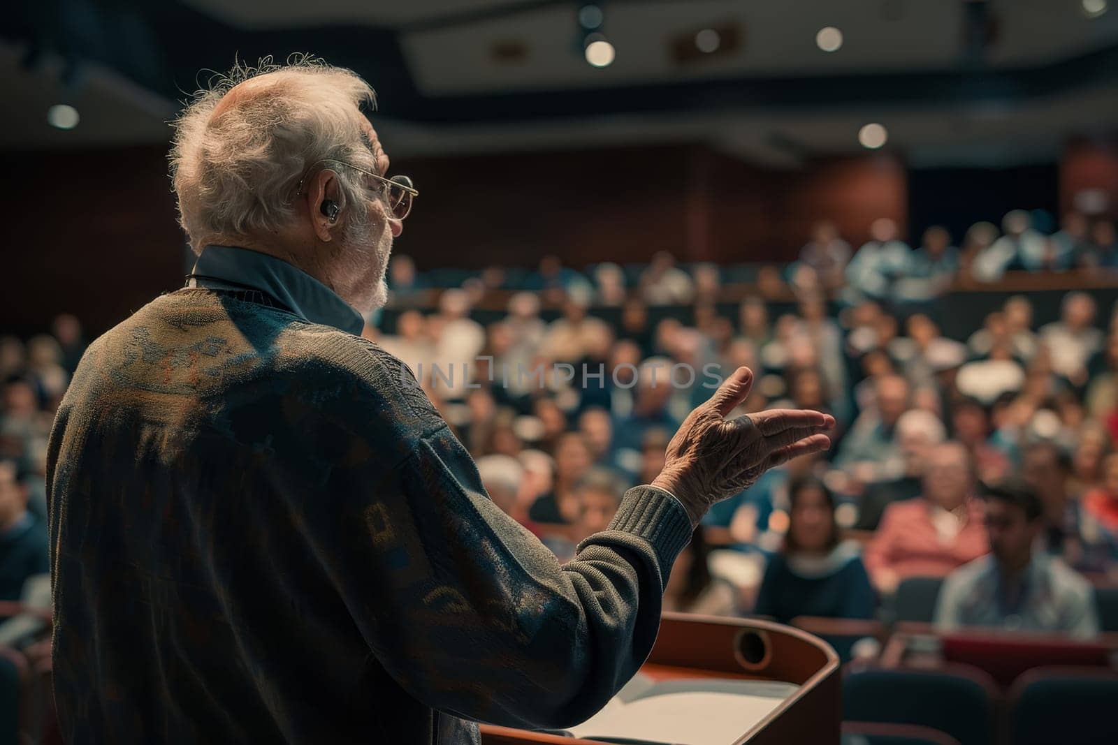 An informed individual with Parkinson's engages an audience at an awareness event. His speech is a powerful tool for education and community support