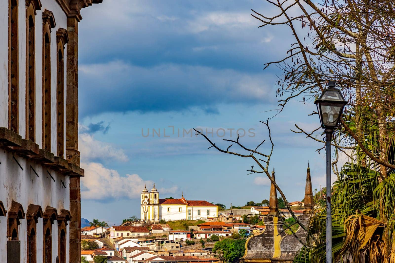 View of the historic city of Ouro Preto in Minas Gerais with its towers and churches