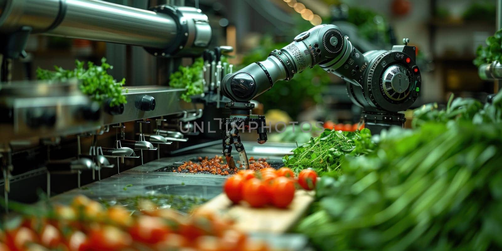 A robot efficiently sorting various vegetables on a production line in a factory setting.